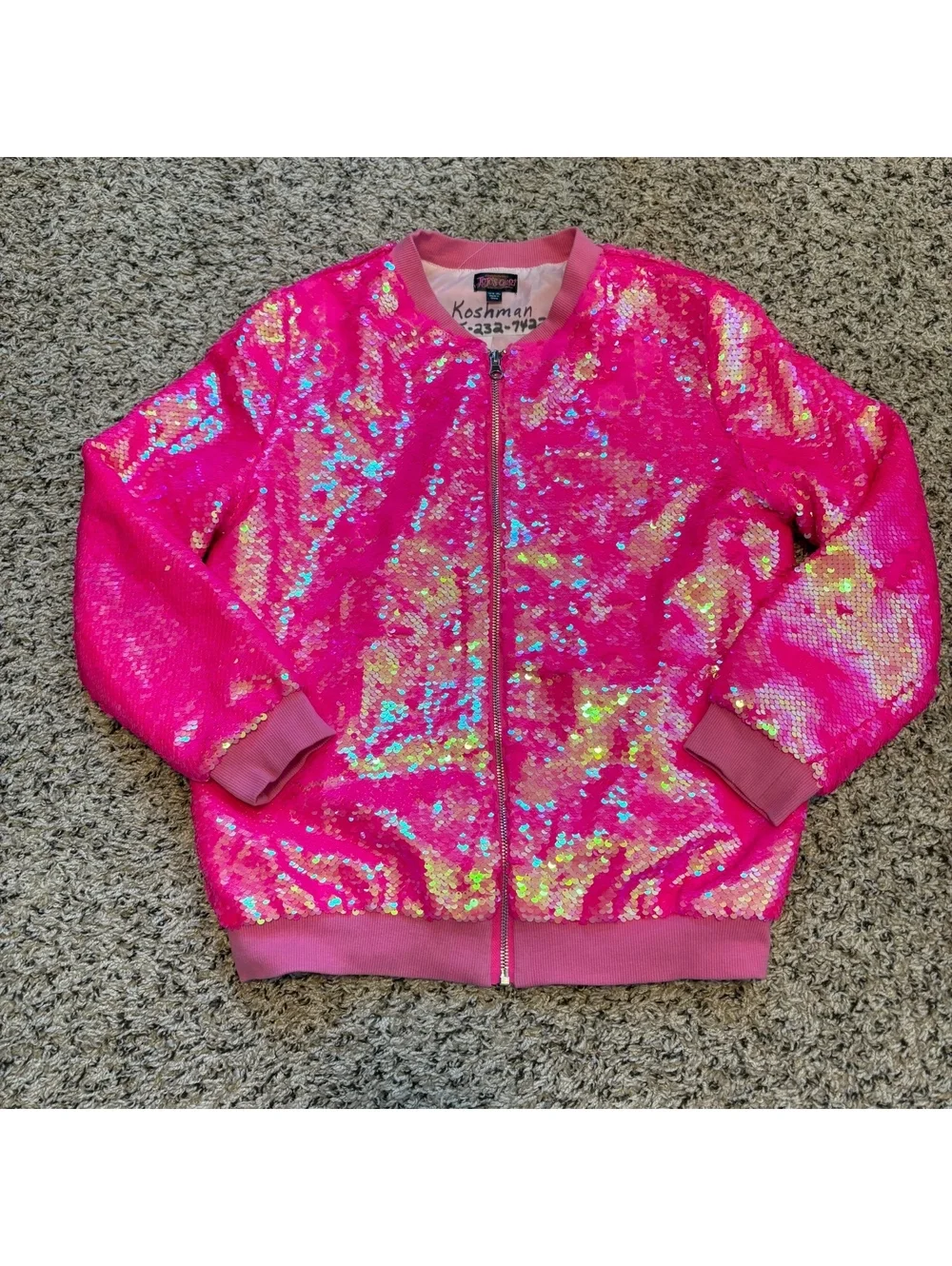 2019 JoJo Siwa Nickelodeon JoJo’s Closet Hot Pink Sequin Bomber Jacket XL 14/16